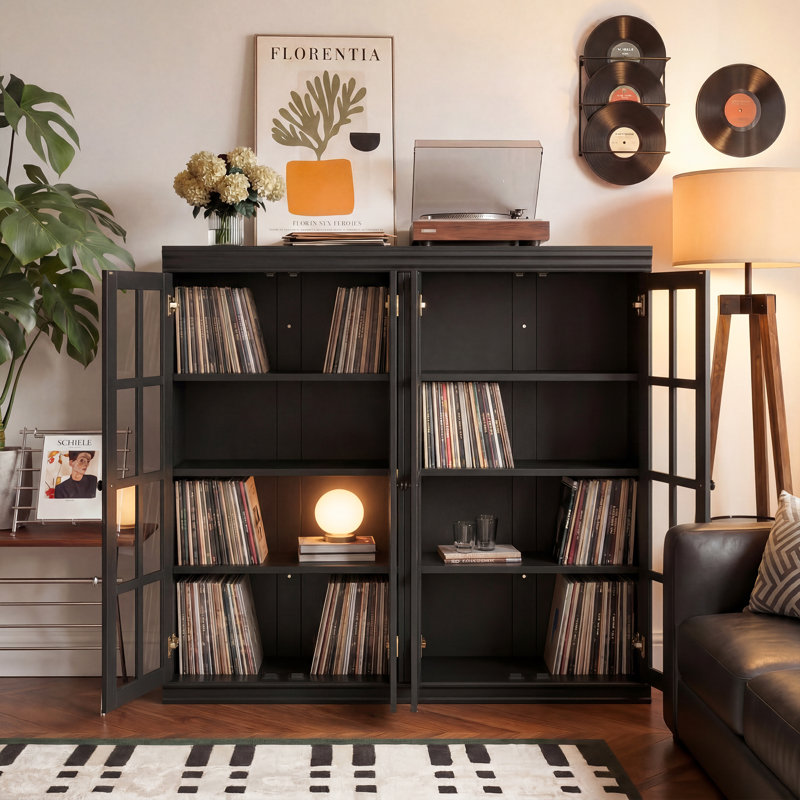 4 Glass Doors Media Storage Cabinet