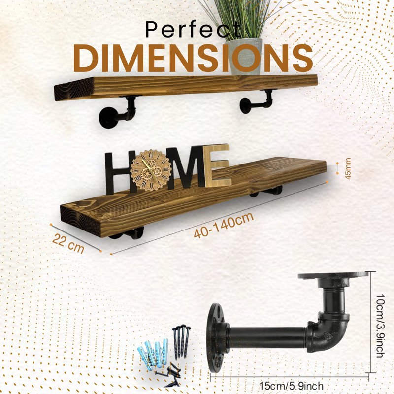 Unique Wood Bracket Shelf, 4.5cm H x 100cm W x 22cm D, Tudor Oak