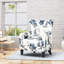 Fauteuil de salon à imprimé rétro, rembourrage doux, design luxueux blanc et bleu pour l'espace, matériau du tissu