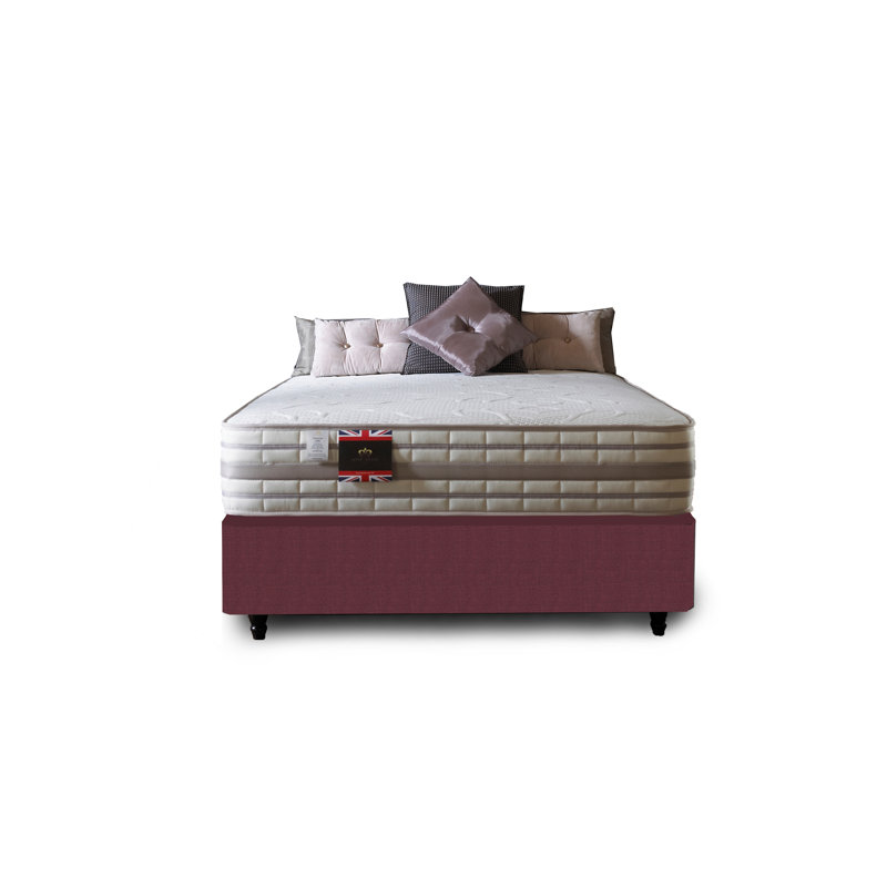 Aspelare Upholstered UK King - DE 150 X 200 Cm Bed with Mattress, 2 Drawers, Plum Linen, Small Double
