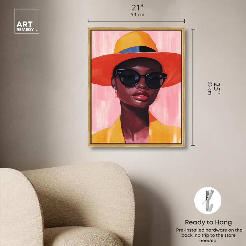 Toile Helene Glam Art par Art Remedy, Cadre flottant doré, H 25 po x l 21 po x P 1,8 po