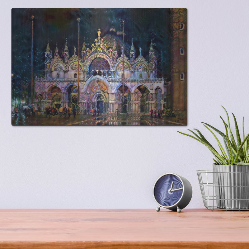 "Cathédrale patriarcale de Venise, Italie, Basilique Saint-Marc de nuit" par Pierre Gavidia, H 12 po x l 16 po