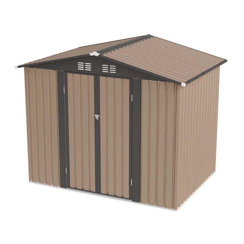 Abri de jardin en métal 8 pi x 6 pi avec toit Apex pour l'extérieur, articles de rangement galvanisés, assemblage facile