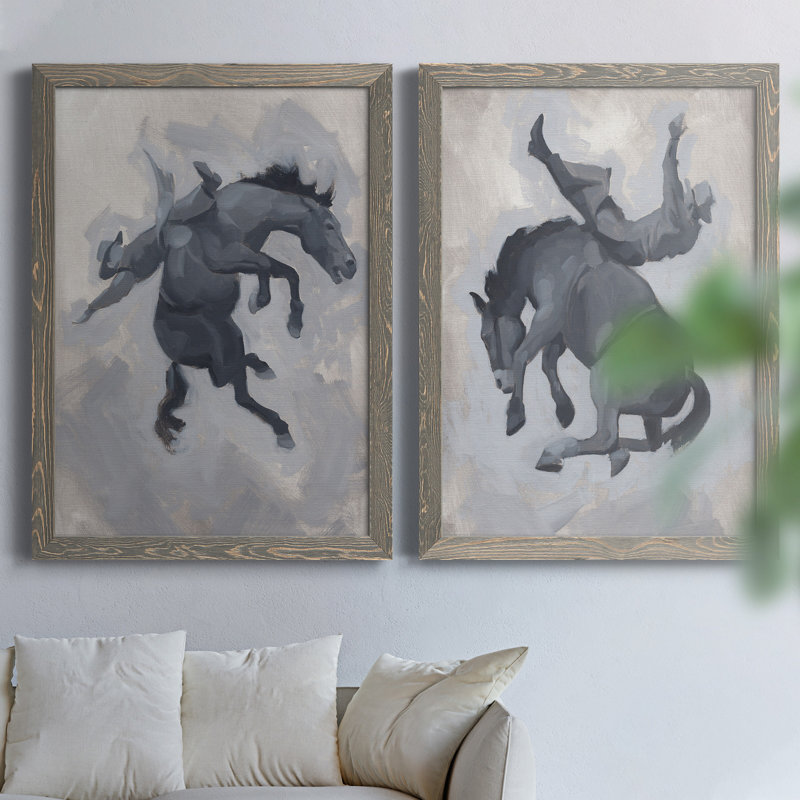 «Getting Pitched I», ensemble de 2 reproductions d'art sur toiles, Toile avec cadre gris, H 37,5 po x l 55 po x P 1,5 po