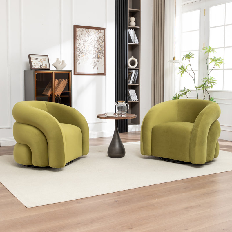 Fauteuil demi-tonneau pivotant rembourré Coyle, Vert clair