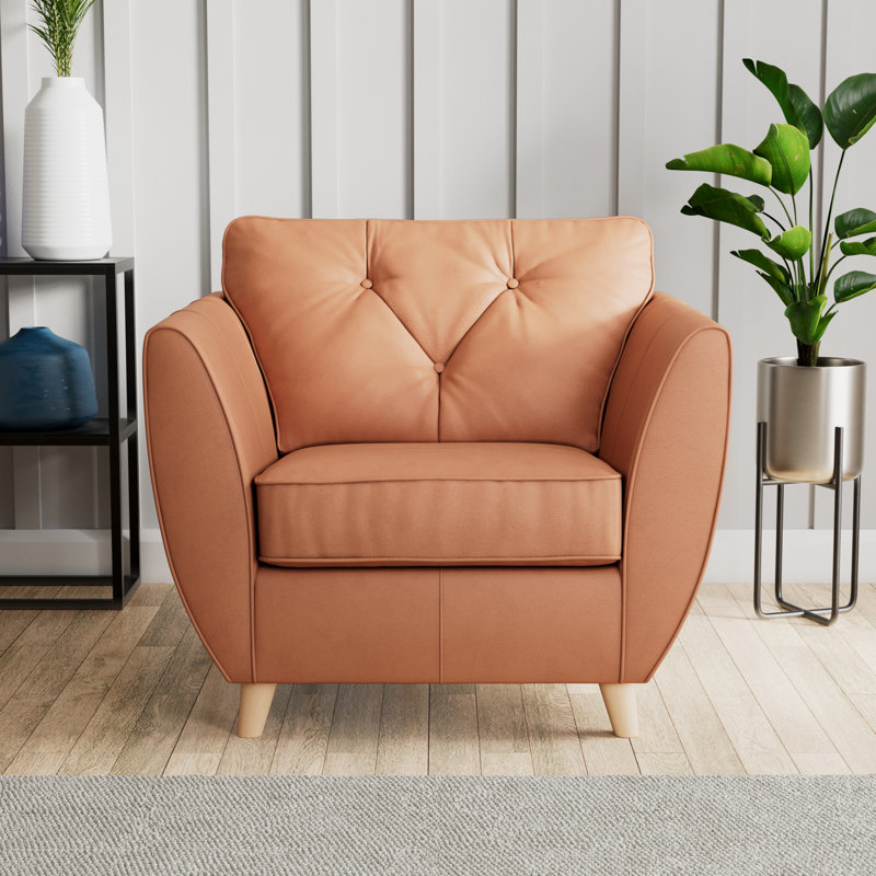 Marylin Leather Armchair, Saddle, Light Wood