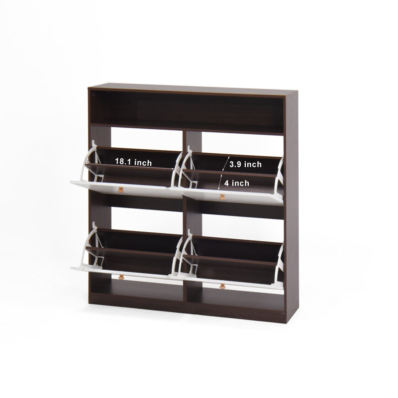 Armoire à chaussures avec 4 tiroirs rabattables pour le vestibule, Noyer