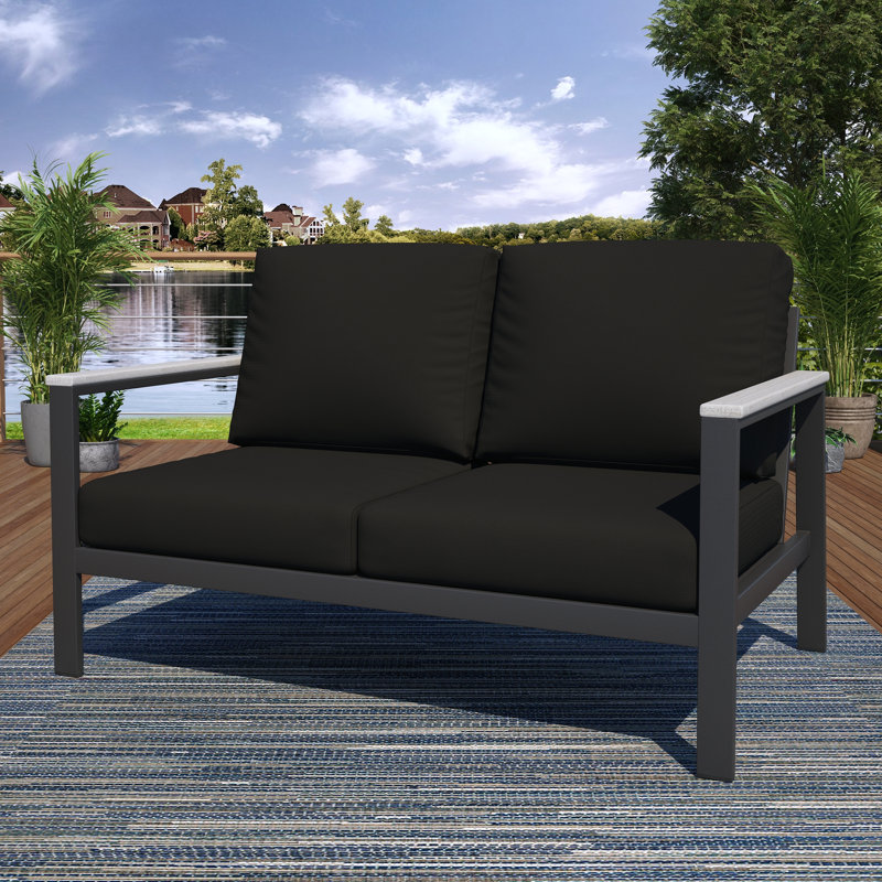 Townsend 55" Wide Outdoor Loveseat with Sunbrella® Cushions, Canvas Black Sunbrella® Canvas
