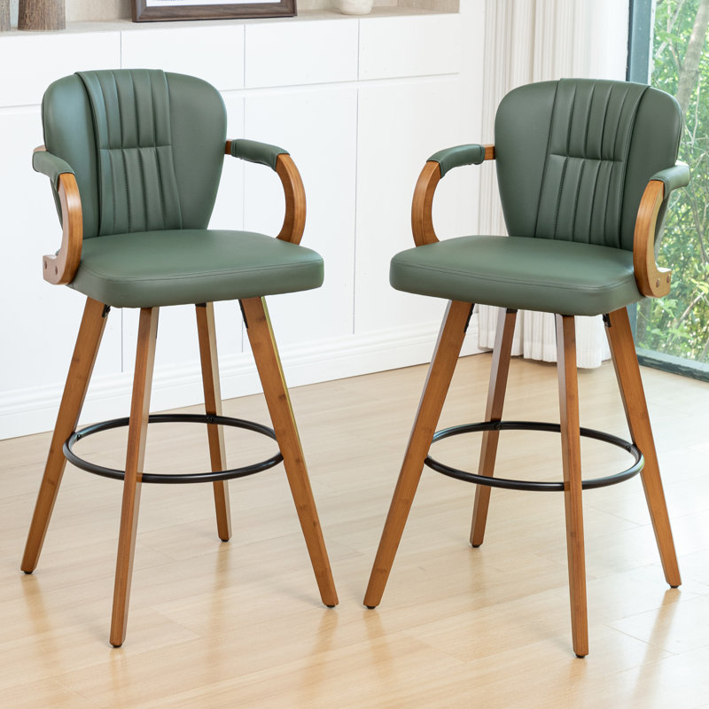 Tabouret de bar moderne pivotant de 26 po en cuir, Vert, Tabouret de comptoir (siège d'une hauteur de 26 p