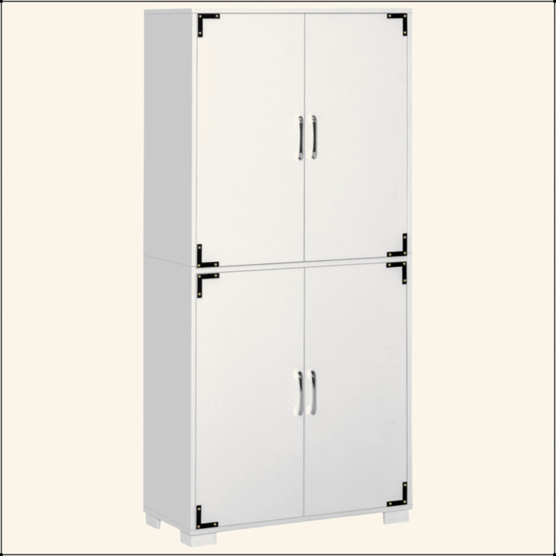 Armoire de cuisine industrielle avec armoire à 4 portes et tablettes de rangement, armoire de rangement autoportante