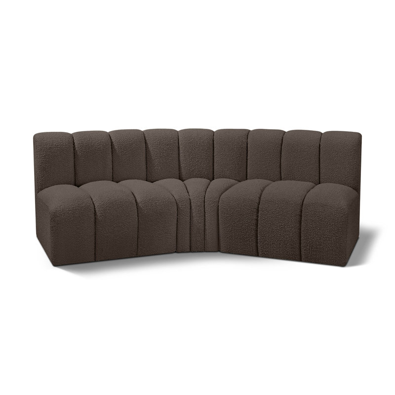 Hyoung Upholstered Curved Sectional Reversible, Brown Boucle Fabric