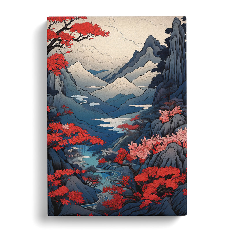 Japanese Mountains Nouveau - Art Prints - Wrapped Canvas, 50cm H x 35cm W x 3cm D