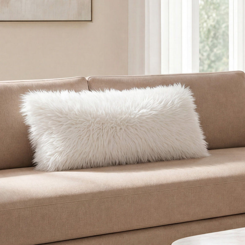 Faux Feather Fur Pillows, 14" x 36"