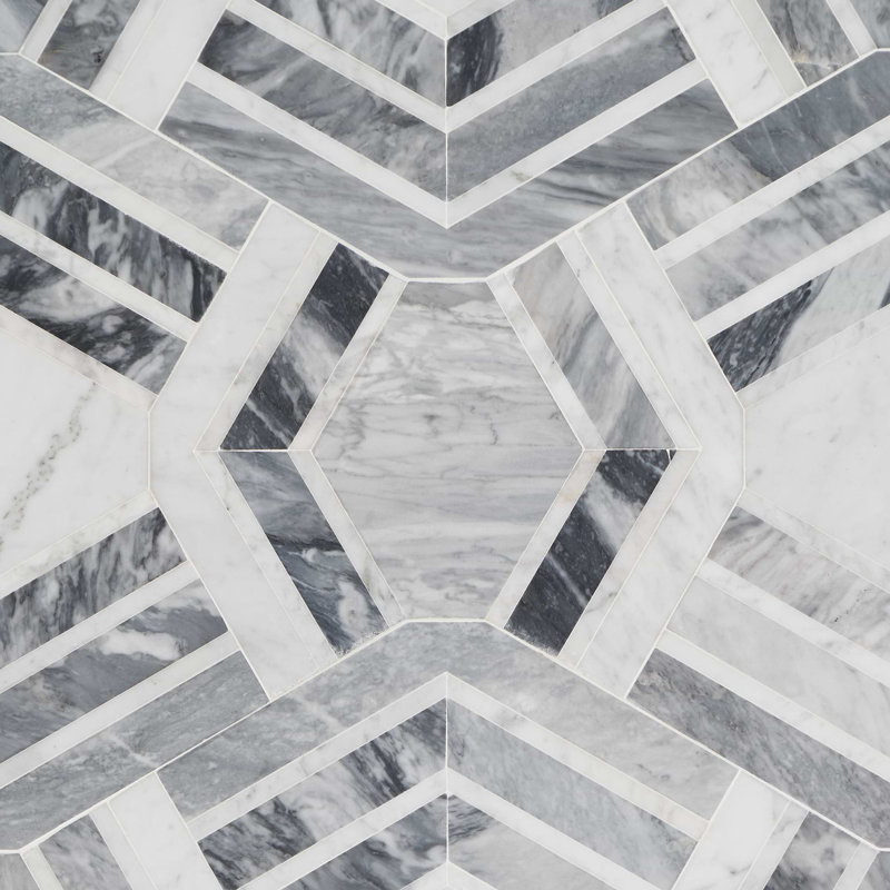 Mezzo 11x18 Polished Calacatta Marble Mosaic Tile, Canta Polished