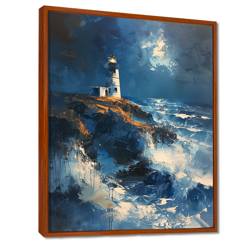 Décoration murale phare bleu orageux II - Phares, H 12 po x l 20 po, Cadre flottant brun