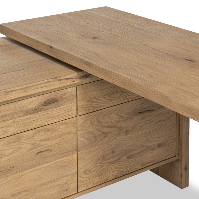 NOAH Solid Wood Modular Executive Desk, Aged Smoked Oak, Right Rotation