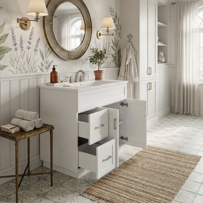 Meuble-lavabo moderne de 30 pouces avec lavabo intégré, armoire à 2 portes et 2 tiroirs avec tablette réglable et quincaillerie silencieuse