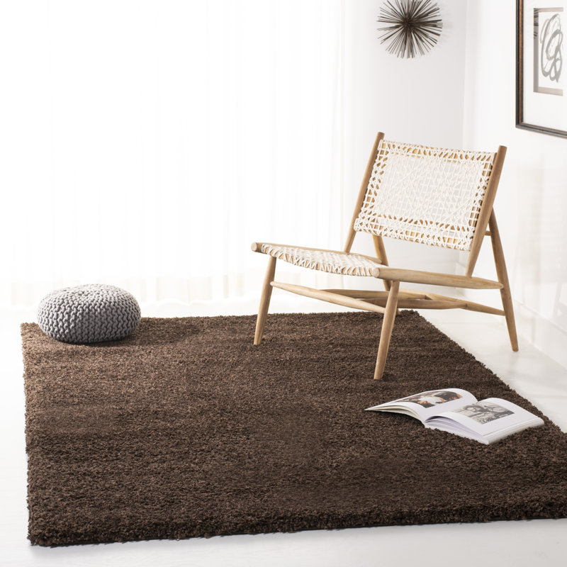 Angeliya Shag Performance Solid Color Rug, Square 6'7", Brown