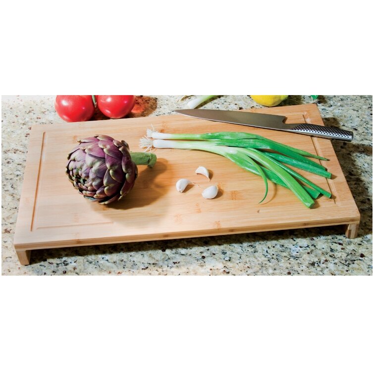 Prosumer s Choice Bamboo Stovetop Cover Noodle Preparation and Cutting Board  with Handles and Feet 