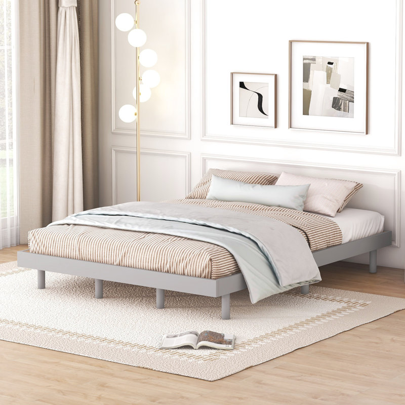 Lit Queen gris moderne avec plateforme flottante - Matériaux de construction durables et panneaux de particules élégants