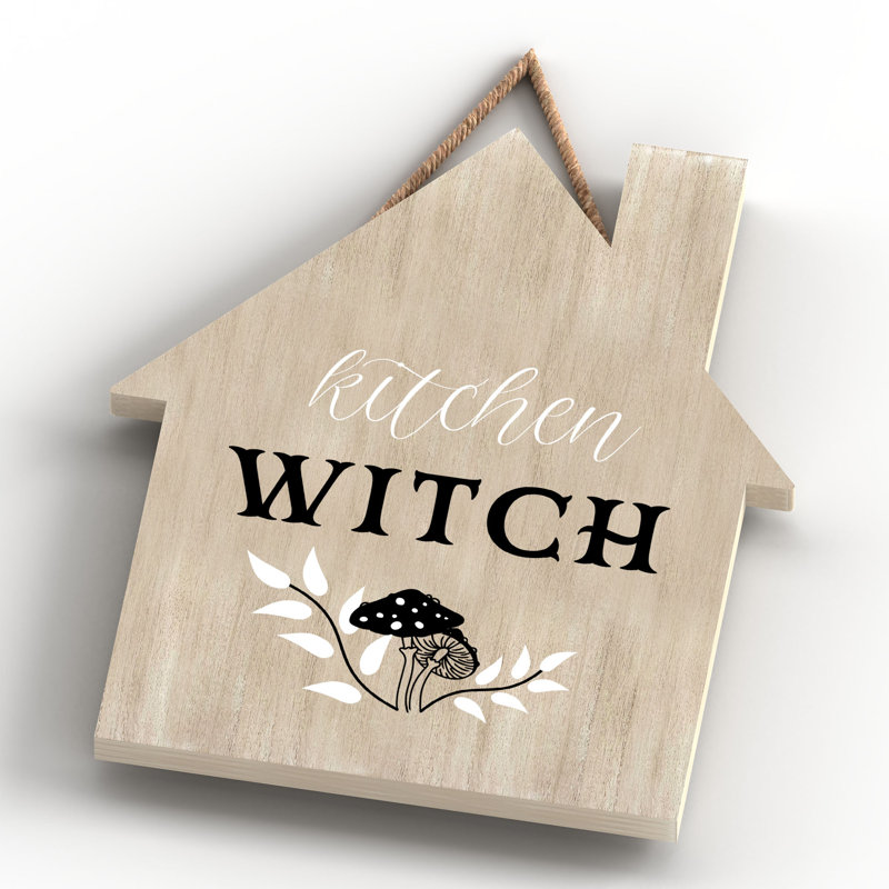 Kitchen Witch Mushrooms Wooden House Plaque, Brown