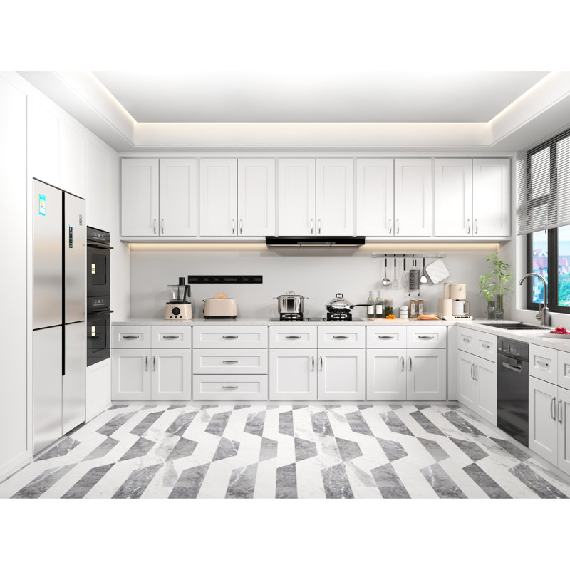 Armoire murale en bois massif Tablettes réglables 2 portes à charnières à fermeture en douceur pour la cuisine Buanderie Solution de rangement flexible avec 1 tiroir de bureau l 27 po x P 42 po