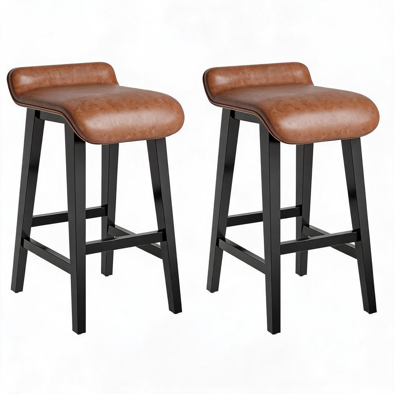 Leather Bar Chairs Set of 2/4, Bar Height Stools Counter Stools with Wood Leg & Non-Slip Feet, Vintage Island Stools for Kitchen Island Dining Room Patio