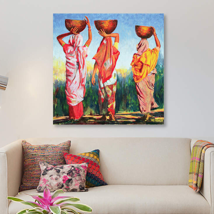 « three féminins », reproduction sur toile, H 12 po x l 12 po x P 0,75 po, Toile tendue, Pas de tapis