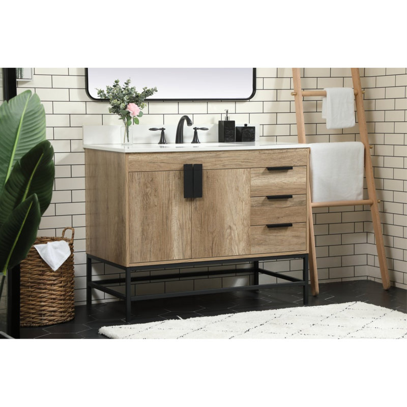 Eugene 42'' Single Bathroom Vanity with Engineered Marble Top, Natural Oak