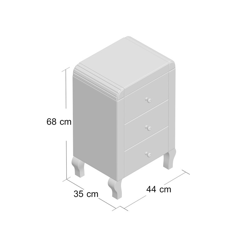 44cm W Glass Bedside Table, Silver
