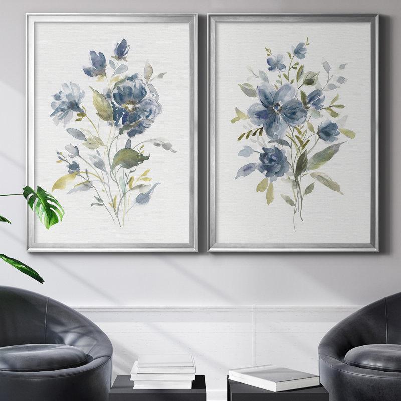 Linen Botanical I - ensemble de 2 reproductions, Pas de tapis, Toile encadrée argentée, H 85 po x l 30,5 po x P 3 po