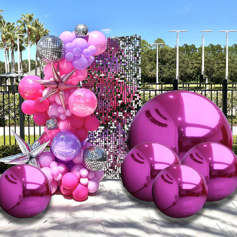 Ensemble de boules de miroir gonflables rose vif - sphères éclatantes et brillantes pour les fêtes, les événements et le décor disco