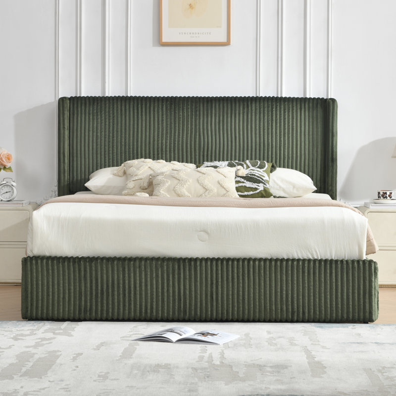 Upholstered Wingback Bed With 4 Storage Drawers, Queen, Turtle