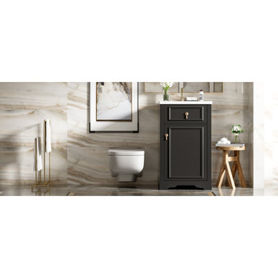 20-Inch Bathroom Vanity With Ceramic Sink, Soft Close Door, Adjustable Shelf, And Door-Mounted Storage Rack - Ideal For Small Bathrooms