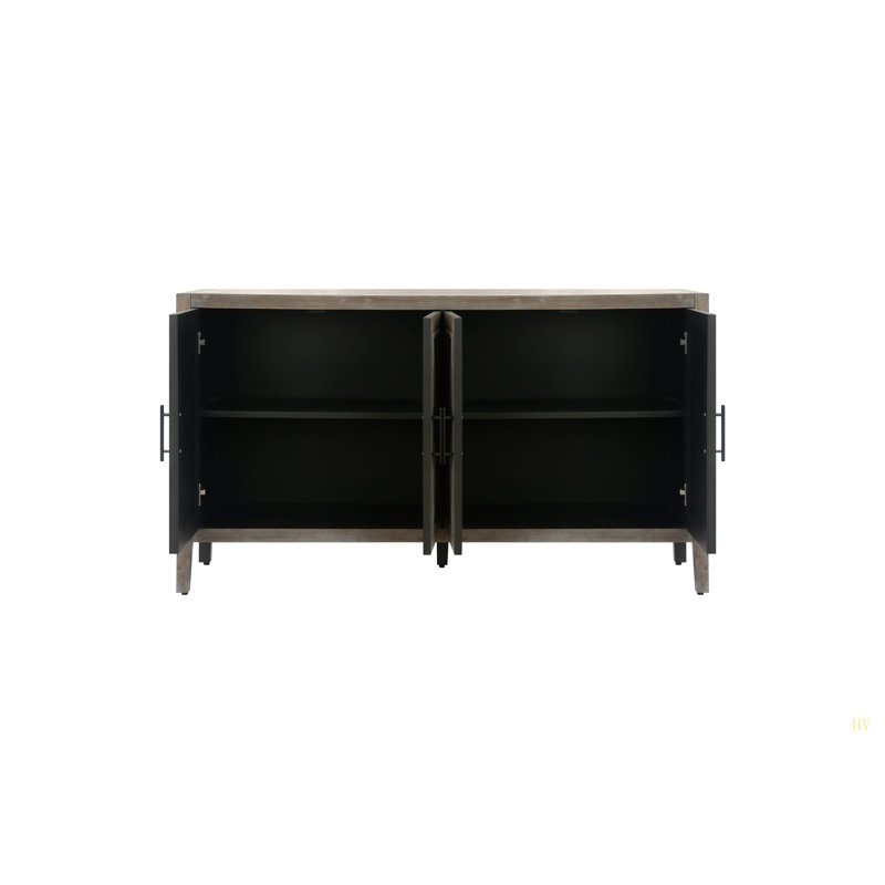 Armoire décorative de style campagnard 60 pouces avec 4 portes et tablette réglable, Brun antique