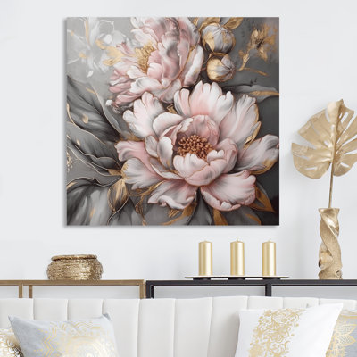 Pink Grey Peonies Elegance I - Peonies Framed Wall Art