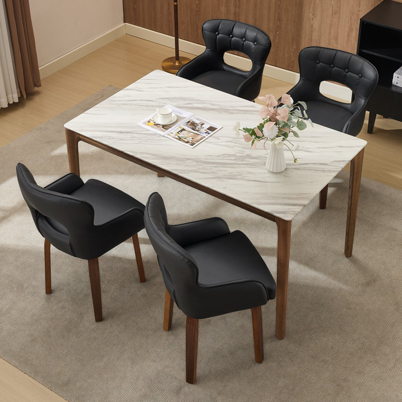 Chaises de salle à manger pivotantes 360 ° Mid-Century noires avec patins réglables, pieds en bois massif, Noir