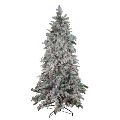 7.5' Pre-Lit Slim Flocked Dunton Spruce Artificial Christmas Tree - Multi-Color Lights -  Northlight Seasonal, 32915553