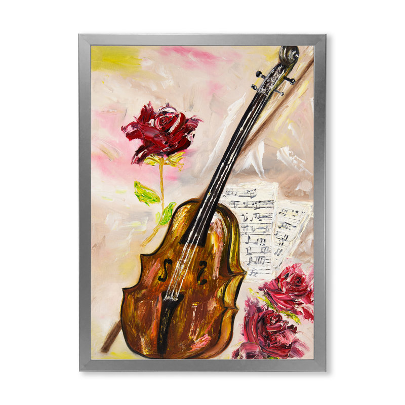 Violon et roses - sur, H 20 po x l 12 po x P 1 po, Impression argent sur toile encadrée