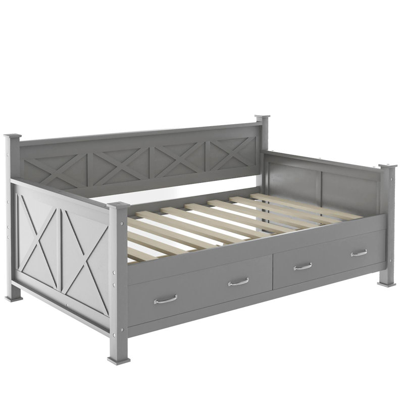 Twin Size Daybed With 2 Large Drawers, Grey