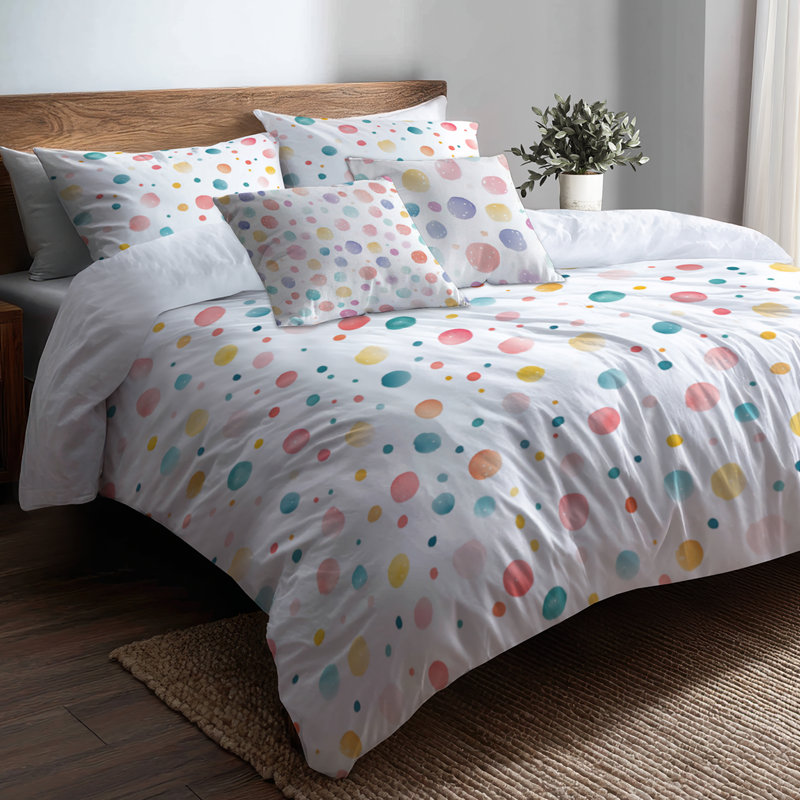 Ensemble de housse de couette Confetti 5 pièces pour enfants - housse de couette et coussin décoratif, Lit simple