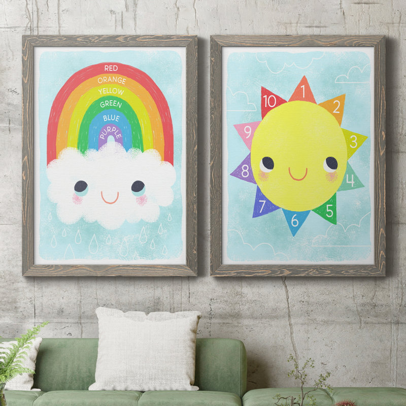 Rainbow Colors - Peinture sur toile 2 pièces, H 20 po x l 34 po x P 1,5 po, Cadre gris