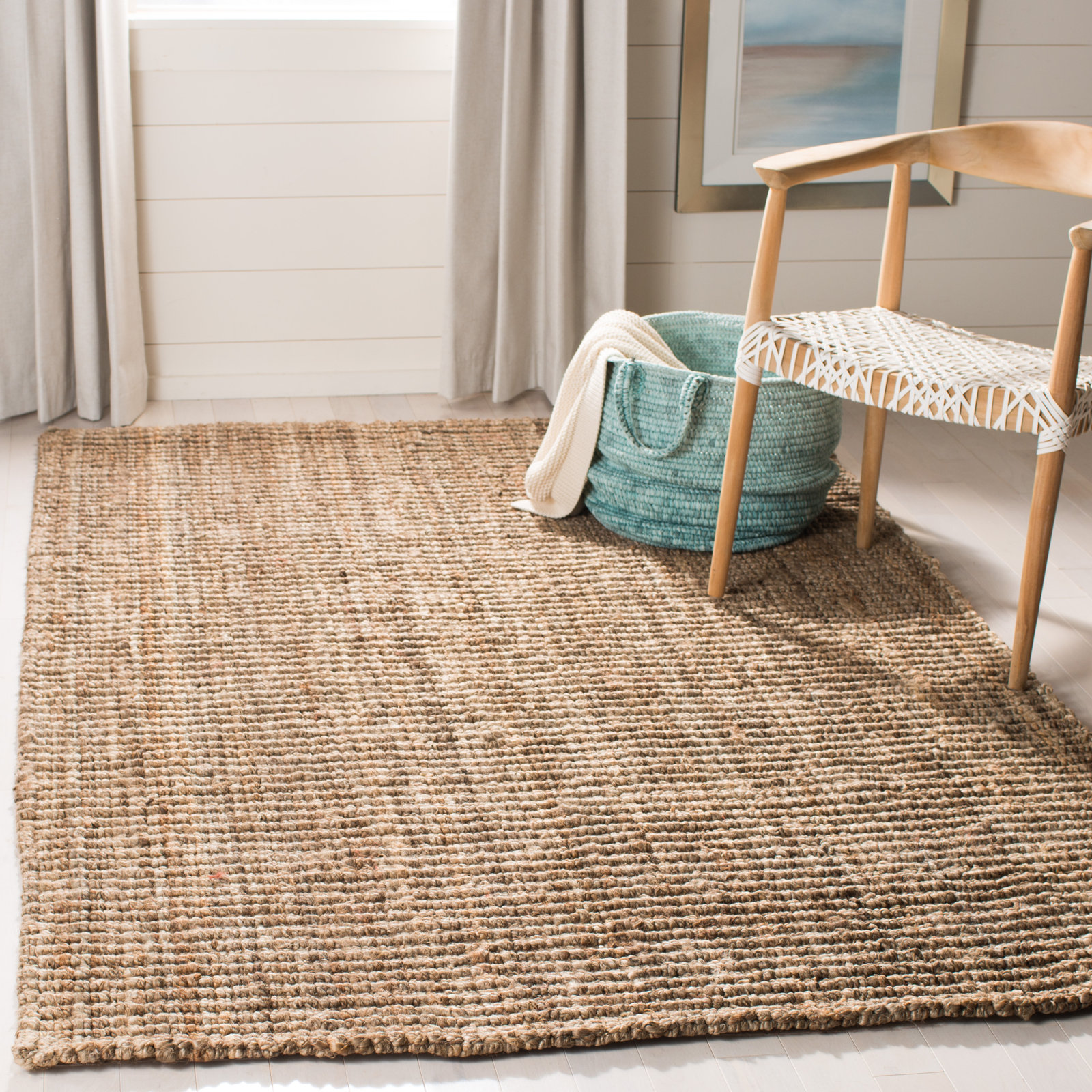 Alda Natural Gray Hand-Woven Jute Rug, Rectangle 6' x 9'