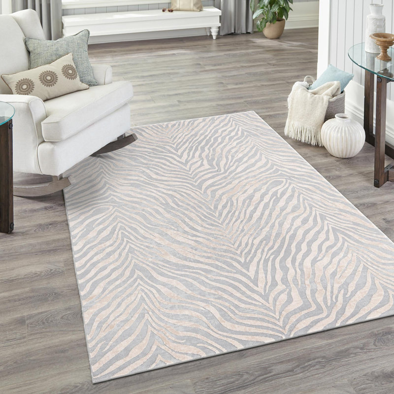 Tapis gris / ivoire Animal Inspirations Courtneyann, Rectangle 4 pi x 6 pi