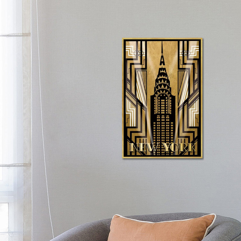 «Ny Deco» par Katrina Craven - impression d'art graphique, H 26 po x l 18 po x 1,5 po, Gold Framed, Pas de tapis