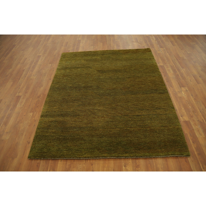 Elegant Olive Green Handmade Wool Gabbeh Style Rug 5x6