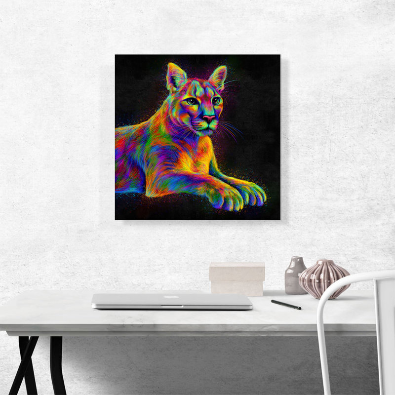 «Cougar Colorful Animal», reproduction d'impression sur toile tendue, H 18 po x l 18 po x P 0,75 po