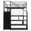Lit mezzanine en métal avec poste de travail intégré, garde-robe, escalier de rangement et DEL-1113395302