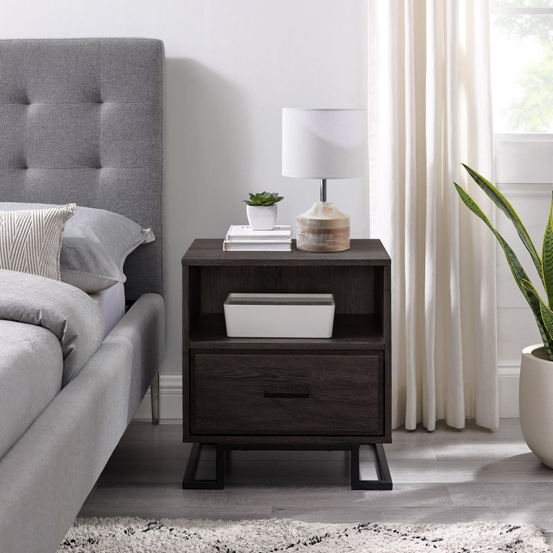 Table de chevet à 1 tiroir avec casier ouvert Cioeta, Gris anthracite