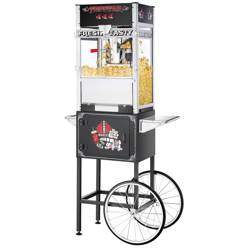 Machine à maïs soufflé Top Star avec chariot - Popper à bouilloire de 12 onces de qualité commerciale avec plateau chauffant - Donne 4,5 gallons par Great Northern Popcorn (noir)